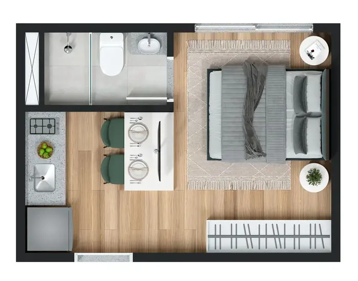 Planta Studio do Maskan Perdizes, 17m² a 18m²